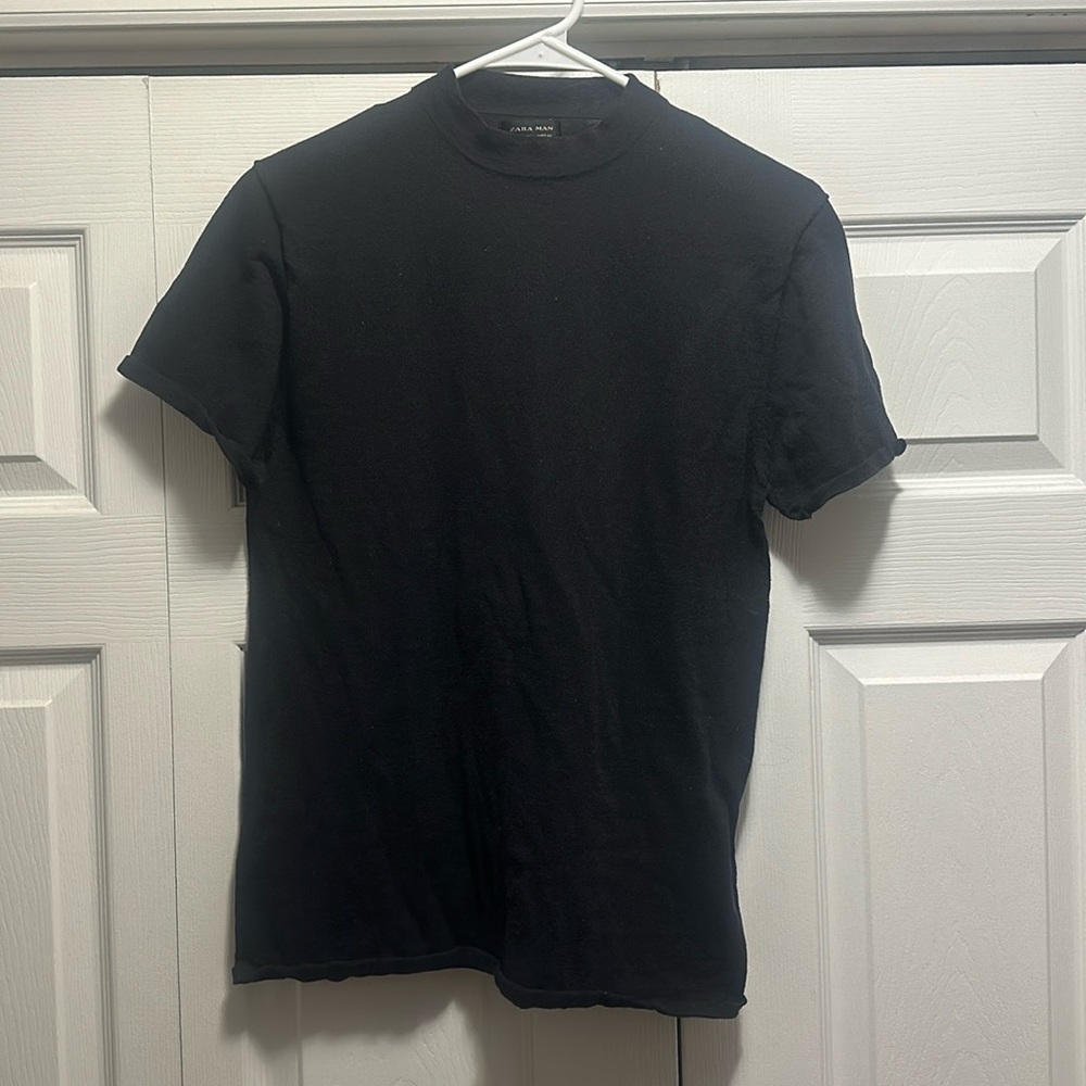 Black Zara Mock Neck Short Sleeve Sweater Size Large